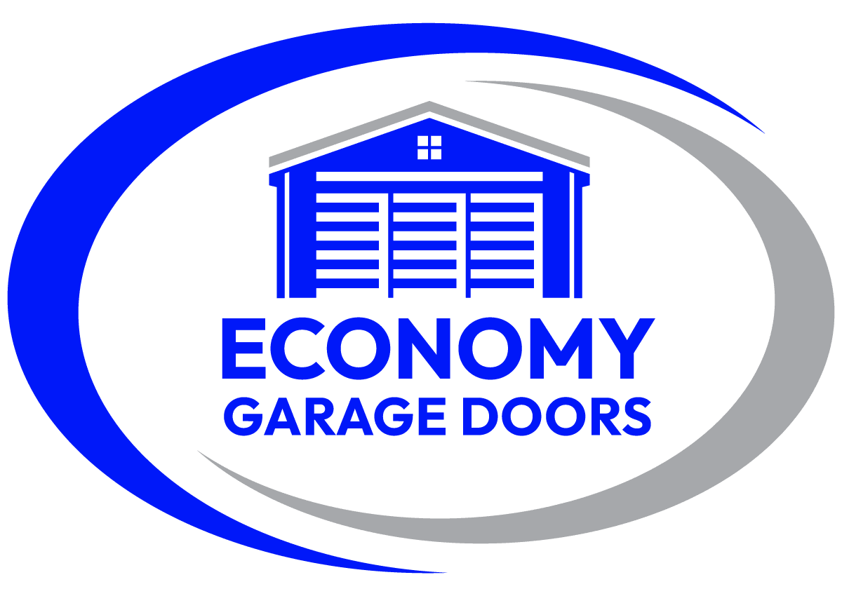 Logo for Economy Garage Doors featuring a stylized garage and circular design.