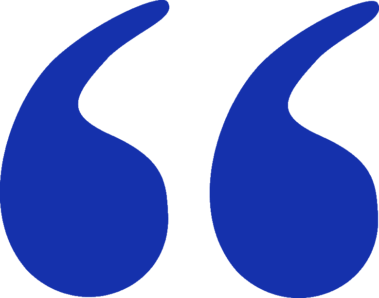 Blue quotation marks symbol on a solid blue background.